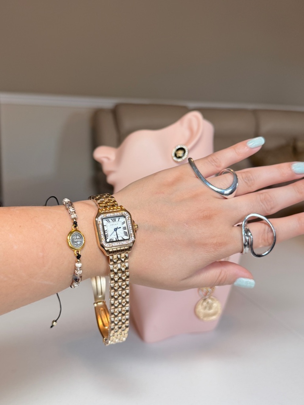 Panthere Style Gold Tone Women's Bracelet Watch